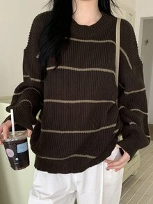 DAZY Women's Striped Loose Fit Crew Neck Casual Sweater Winter Long Sleeve Tops - Multicolor - View 4