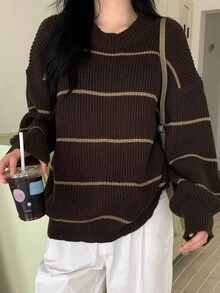 DAZY Women's Striped Loose Fit Crew Neck Casual Sweater Winter Long Sleeve Tops - Multicolor - View 8