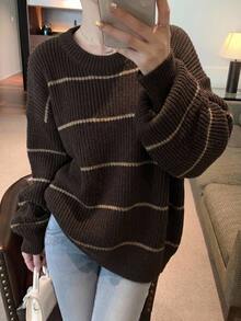 DAZY Women's Striped Loose Fit Crew Neck Casual Sweater Winter Long Sleeve Tops - Multicolor - View 11