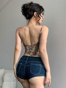 DAZY Snake Skin Print Backless Crop Cami Top - Multicolor - View 5