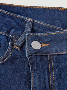 SHEIN PETITE Women's Asymmetric Waist Pocket Casual Denim Skirt - Blue - View 3