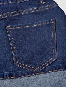 SHEIN PETITE Women's Asymmetric Waist Pocket Casual Denim Skirt - Blue - View 4