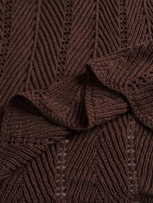 Rustia Plus Size Women Deep V Hollow Knit Maxi Dress, Long Sleeve Slim Bodycon See-Through Textured Knit Long Dress, Fall Winter Item - Brown - View 10