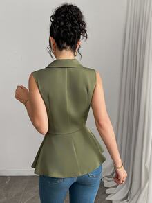 Feyla Camisa ajustada con botones en la cintura de unicolor y minimalista para mujer, ideal para el verano y el uso diario - Verde - Ver 3
