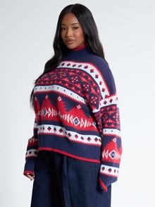 MUSERA Plus Size Printed Pattern Knit Plus Size Long Sleeve Crewneck Sweater Jumper Fall Autumn Winter Women Outfit Day Outfit Casual - Multicolor - View 4