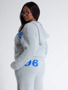 MUSERA Plus Size Grey Knit Relaxed Fit Logo Zip Up Cardigan Fall Autumn Winter Women Outfit Day Outfit Casual - Grey - View 3