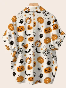 EMERY ROSE Plus Size Halloween Print Short Sleeve Shirt - Multicolor - View 2