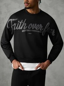 Manfinity Roughcore Men's Autumn/Winter Fashion Letter Print Decor Pullover Long Sleeve Sweatshirt - Black - View 7