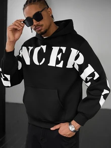SLATEMANN Men's Colorblock Casual Hoodie - Black - View 3