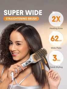 SHEGLAM HAIR Sleek Chic Triple Grip Straightening Brush,Ionic Hair Straightener Brush,62 Mm Wide Panel,3 Min Quick Styling & 5 Temp Settings,60s Quick Heat Up & 60 Min Auto Shut-Off,Anti-Scald Comb Teeth & Digital Tube Display,Ceramic Heating Element,40 Million Negative Ions For Less Damage,Universal Voltage For Daily Commute To Work - Silver - View 1
