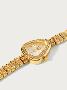 Glisma 1pc Women's Fashionable Quartz Watch With Alloy Case And Unique Rhinestone Snake Design, High Cost-Performance - Gold - View 3