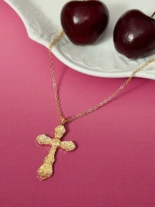 Glisma 1pc Fashionable Bohemian Style Cross Pendant Necklace - Yellow Gold - View 5