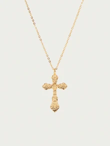 Glisma 1pc Fashionable Bohemian Style Cross Pendant Necklace - Yellow Gold - View 1