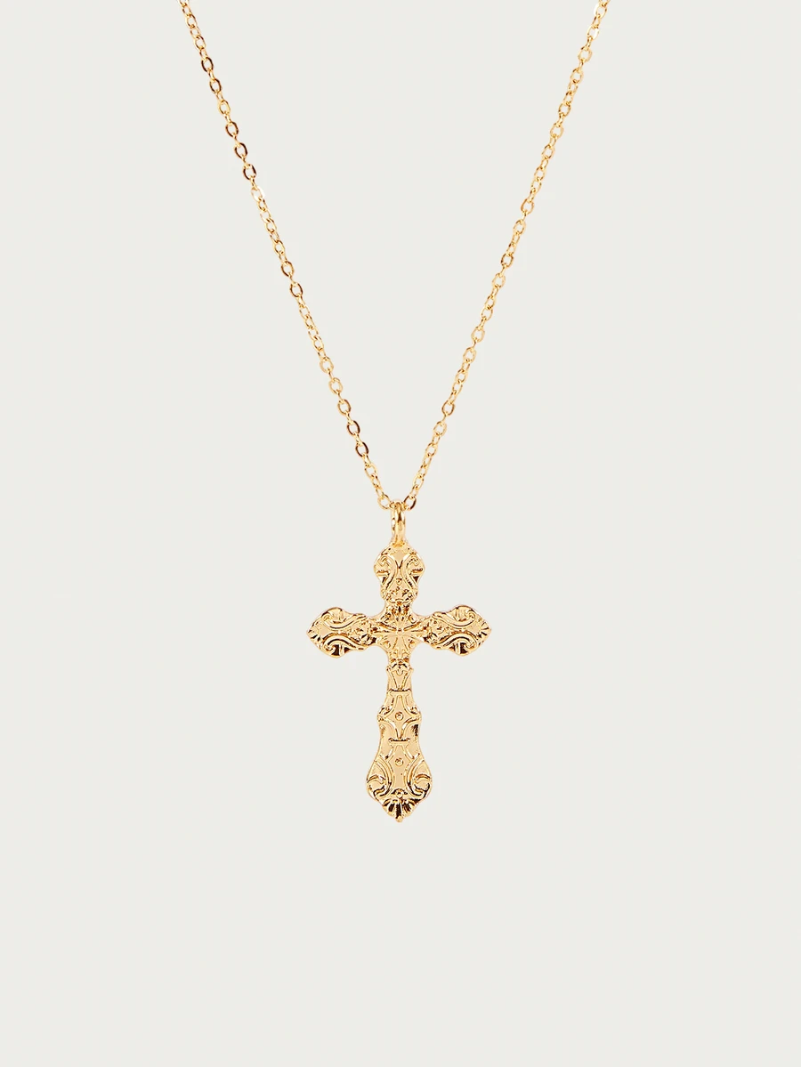 Glisma 1pc Fashionable Bohemian Style Cross Pendant Necklace - Yellow Gold - View 1