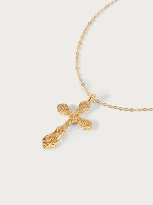 Glisma 1pc Fashionable Bohemian Style Cross Pendant Necklace - Yellow Gold - View 3