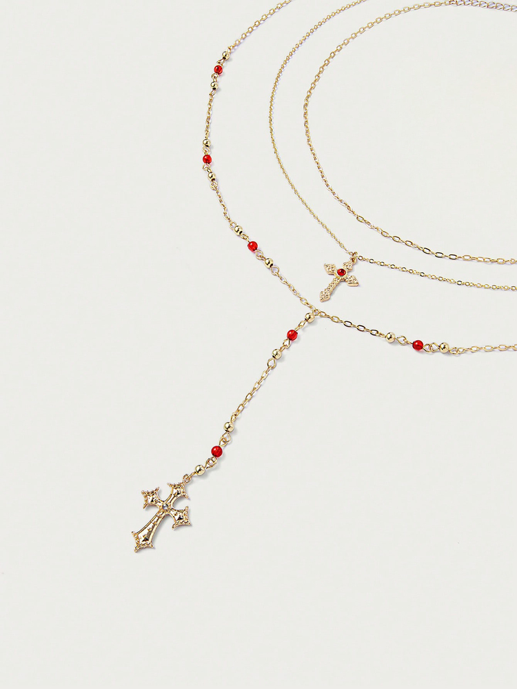 Glisma 3 Pcs Gothic Vampire Cross Pendant Layering Necklaces Set For Women - Multicolor - View 4