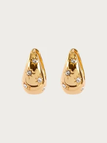 Glisma 1pair Fashion Rhinestone Decor Earrings For Women For Daily Decoration Dating Gift - Gold - View 2
