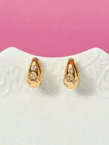 Glisma 1pair Fashion Rhinestone Decor Earrings For Women For Daily Decoration Dating Gift - Gold - View 5