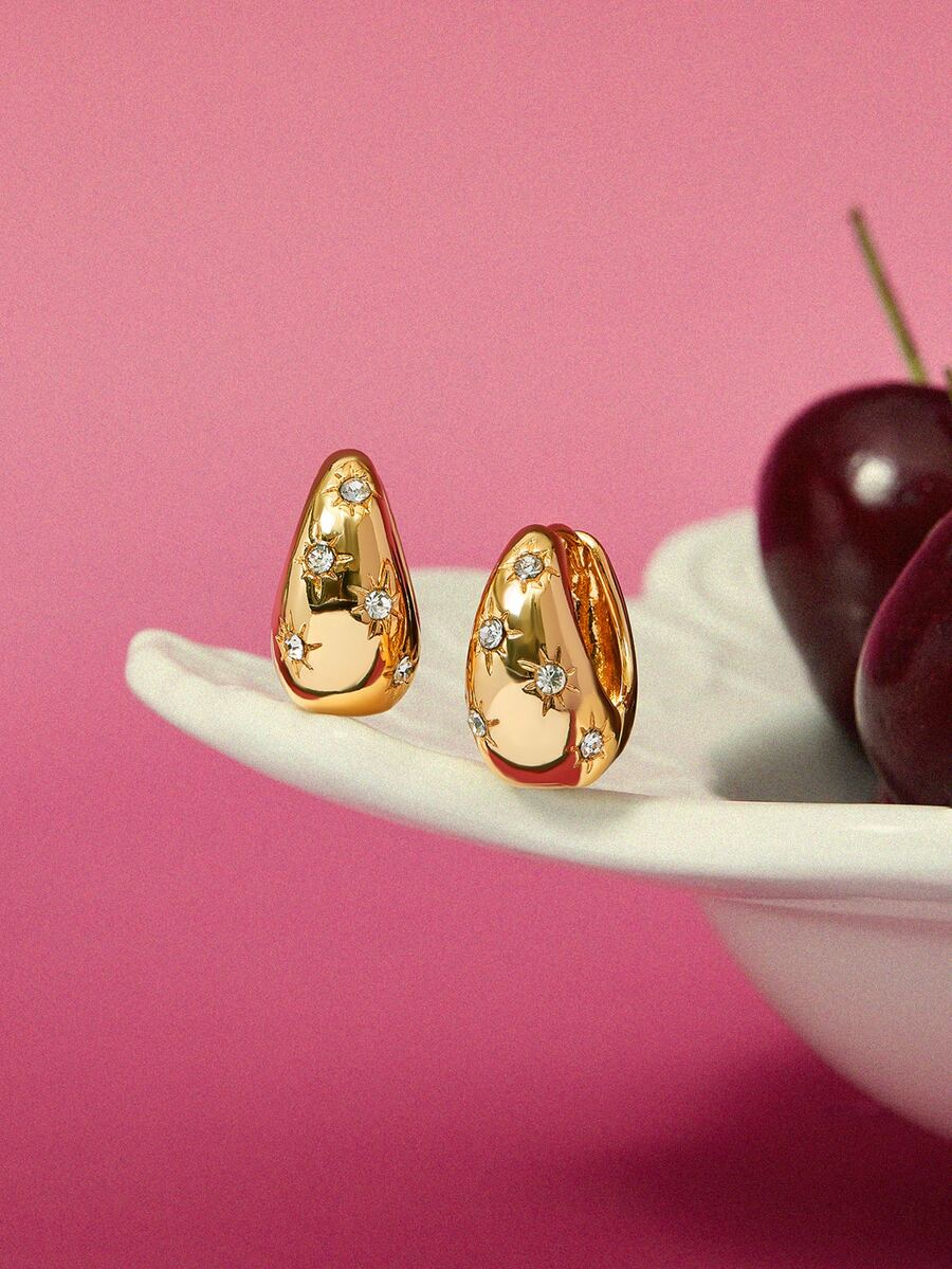 Glisma 1pair Fashion Rhinestone Decor Earrings For Women For Daily Decoration Dating Gift - Gold - View 1