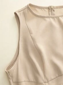 SHEIN PariChic 女款春夏新款淡黃色收腰無袖休閒度假日常優雅派對短洋裝 - 卡其色 - 查看 5