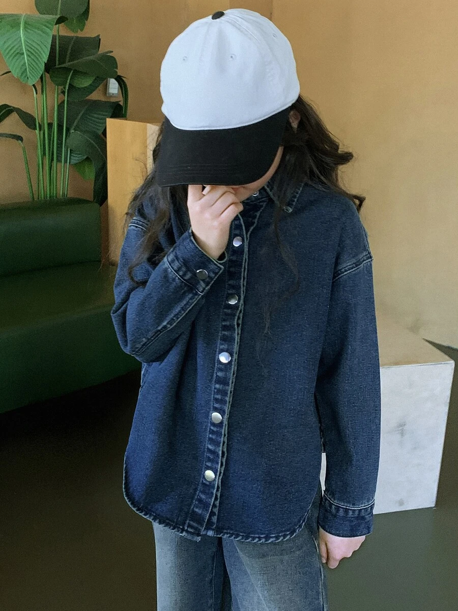 DAZY Girl's Plus Size Denim Jacket And Outerwear, Fall Clothes - Dark Wash - View 1