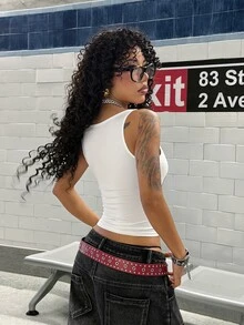 StreetHx Streetwear Women's Graphic Print Scoop Neck Sleeveless Tank Top, Summer - White - View 4