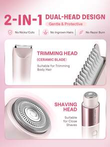 SHEGLAM HAIR Smooth Moves Dual-Head Electric Bikini Trimmer,Dual-Head Women Body Electric Shaver, Fast,Gentle & Smooth,Built-In LED Light & IPX7 Waterproof,Dry Shave/Wet Shave,No Nicks/Cuts,No Ingrown Hairs & No Razor Burn,Universal Voltage,Suitable For Leg,Armpit,Bikini Area,Cheek,Upper Lip,Chin - Pink - View 3