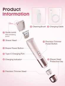 SHEGLAM HAIR Smooth Moves Dual-Head Electric Bikini Trimmer,Dual-Head Women Body Electric Shaver, Fast,Gentle & Smooth,Built-In LED Light & IPX7 Waterproof,Dry Shave/Wet Shave,No Nicks/Cuts,No Ingrown Hairs & No Razor Burn,Universal Voltage,Suitable For Leg,Armpit,Bikini Area,Cheek,Upper Lip,Chin - Pink - View 10
