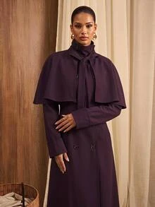 Lumalex Jaket Trench Coat Panjang Wanita Model Baru Musim Gugur dengan Jubah Lepas Pasang, Leher Tinggi, Longgar, Lurus, dan Kancing Ganda, Gaya Musim Gugur Terbaru - Olive Green - View 3