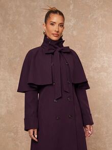 Lumalex Jaket Trench Coat Panjang Wanita Model Baru Musim Gugur dengan Jubah Lepas Pasang, Leher Tinggi, Longgar, Lurus, dan Kancing Ganda, Gaya Musim Gugur Terbaru - Olive Green - View 5