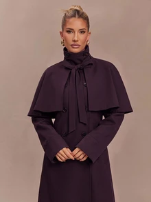 Lumalex Jaket Trench Coat Panjang Wanita Model Baru Musim Gugur dengan Jubah Lepas Pasang, Leher Tinggi, Longgar, Lurus, dan Kancing Ganda, Gaya Musim Gugur Terbaru - Olive Green - View 8