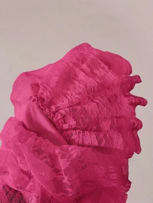 SHEIN SXY 女士蕾丝层叠荷叶边休闲百搭日常短裤 - 玫紅色 - 查看 8