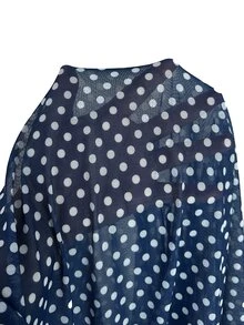 SHEIN Clasi Plus Size Elegant Vintage Commuter Blue Polka Dot Print Blouse Teachers' Day Office Work Summer - Navy Blue - View 6