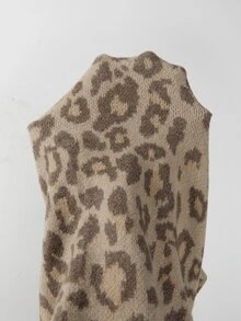 SHEIN New Leopard Print Knit Two Pieces Outfit, Oversized Draped Turtleneck Sweater Matching Wide Leg Trouser - Multicolor - View 5