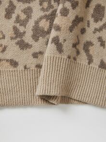 SHEIN New Leopard Print Knit Two Pieces Outfit, Oversized Draped Turtleneck Sweater Matching Wide Leg Trouser - Multicolor - View 7