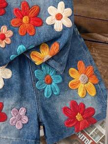 Young Girl Casual Simple Cute Fun Textured Floral Print, Short Sleeve Long Pants 2-Piece Set Suitable For Summer Graphic,Cozy, Girls Outfit Sets, Y2k, Vintage, Vacation - Multicolor - View 3