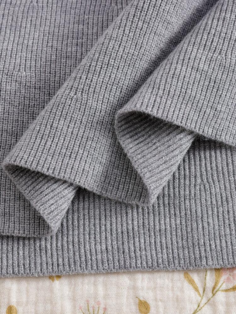 SHEIN Fall Clothes Winter Tween Girls Grey Elegant Round Neck Long Sleeve Bow Sweater Dress, Back To School, Cozy Soft, Festival Outfits Christmas - Grey - View 6