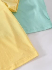 【2件隨機發送】女童純色/嬰兒粉 白色 藍色 橘色 柔軟休閒仙女風T恤，適合夏季，美式海灘風 - 彩色 - 查看 5