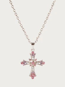 Glisma Punk Gothic Style Cross Pendant Necklace Suitable For Daily Wear - Pink - View 1