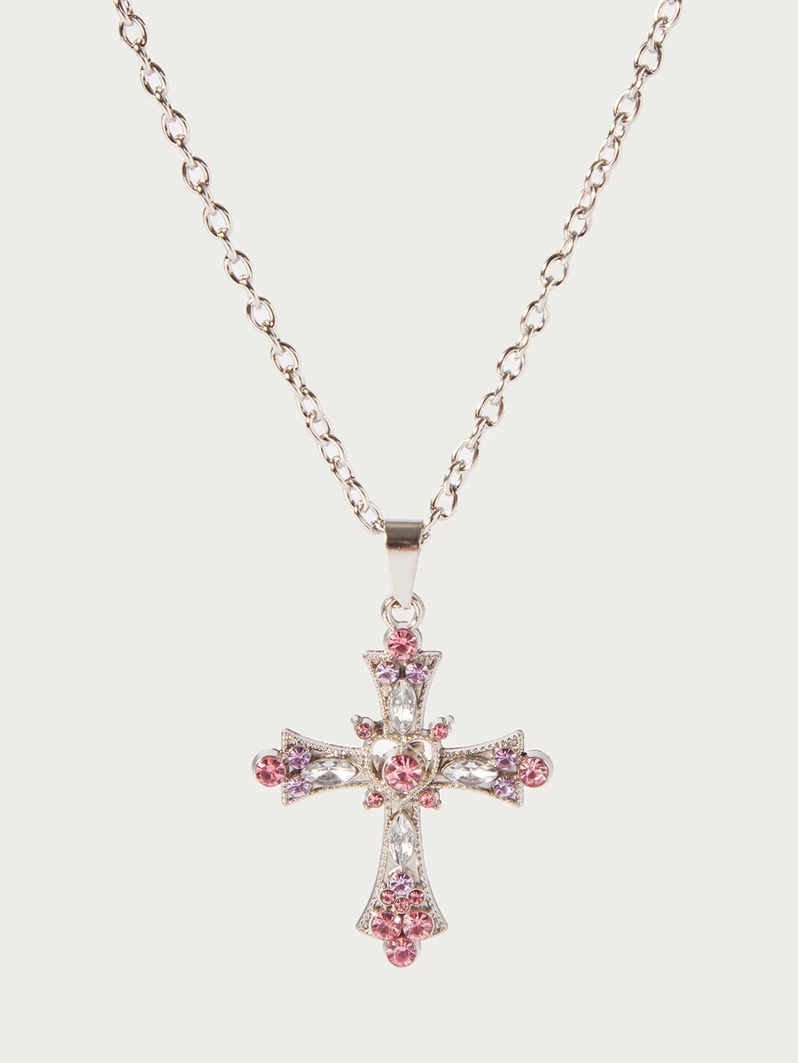 Glisma Punk Gothic Style Cross Pendant Necklace Suitable For Daily Wear - Pink - View 1