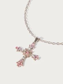 Glisma Punk Gothic Style Cross Pendant Necklace Suitable For Daily Wear - Pink - View 4