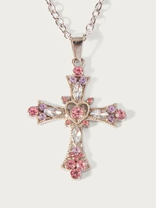 Glisma Punk Gothic Style Cross Pendant Necklace Suitable For Daily Wear - Pink - View 3