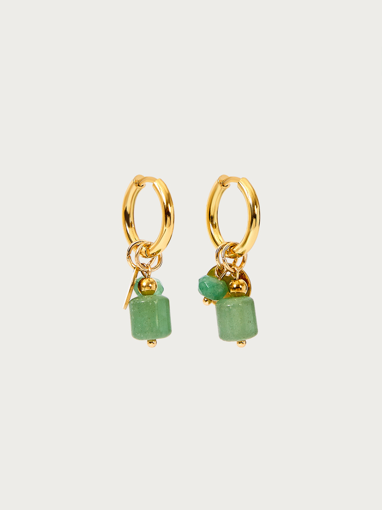 Glisma 1 Pair Of Delicate Retro Women Retro Green Natural Stone Charm Fashion Waterproof Jewelry Hoop Earrings - Multicolor - View 3