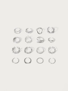 Glisma 16 Pcs/Set Punk Rings Set For Women Vintage Geometric Rings Set Fashion Personalized Jewelry Gifts Match With Daily Outfits, Party Accessories - Silver - View 2