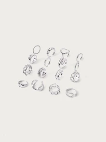 Glisma 16 Pcs/Set Punk Rings Set For Women Vintage Geometric Rings Set Fashion Personalized Jewelry Gifts Match With Daily Outfits, Party Accessories - Silver - View 4