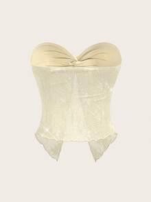 SHEIN ICON Sexy Twist Cutout Lace Tube Top, Summer 4th Of July Cute Summer Tops Going Out Tops - Yellow - View 2