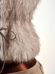 BamGleam YK2 Sexy Elegant Girl With A Revealing Neck And Back Design. Front Middle Tie Straps, Style For A Fur Vest-Style Top. Going Out Brown Winter - Khaki - View 4
