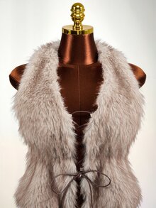 BamGleam YK2 Sexy Elegant Girl With A Revealing Neck And Back Design. Front Middle Tie Straps, Style For A Fur Vest-Style Top. Going Out Brown Winter - Khaki - View 5