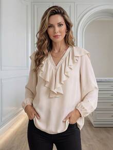 Medorina Formal Luxury Office, Peplum Ruffles,Business Social Dinner, Work Meeting, Date Night,Fall Autumn Clothes - Apricot - View 8