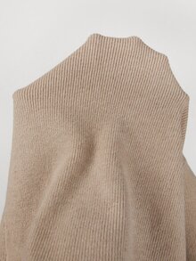 SHEIN Fall Elegant Polo Collar Knit Cardigan, Women Slim Fit Long Sleeve Button Front Contrast Trim Pocket - Khaki - View 7